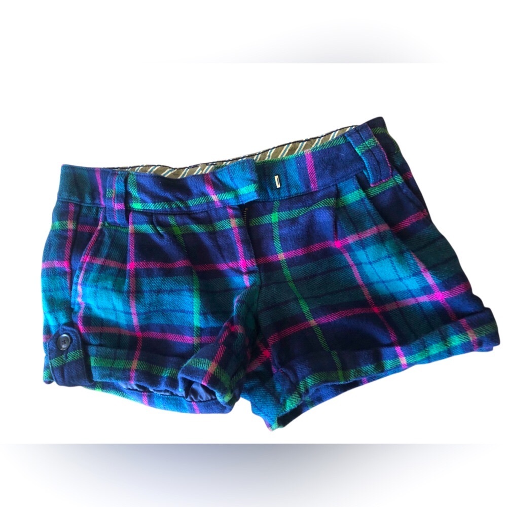 Red Camel Plaid Roll-Cuff Shorts - Blue, Pink & Green